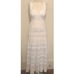 Vintage White Eyelet Lace Maxi Dress Size Small